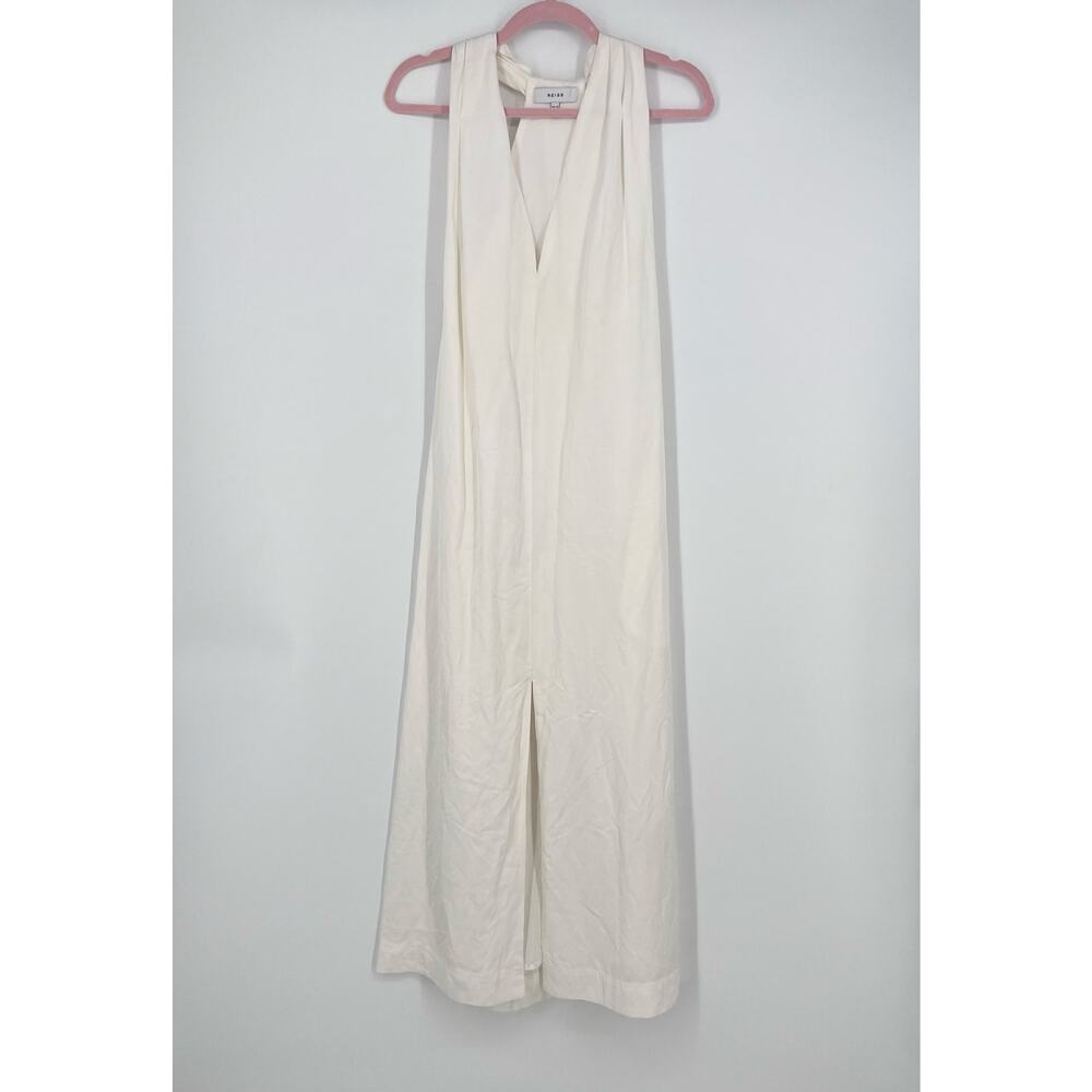 REISS Alda Plunge Neck Midi Dress Ivory Size US 8 - Picture 3 of 9